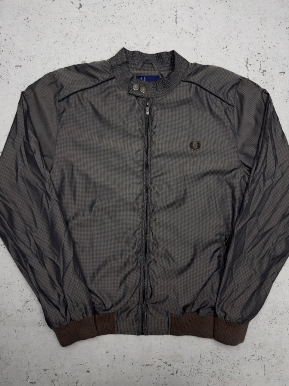 Fred Perry Harrington Jacke Hahnentritt grau braun Vorderseite