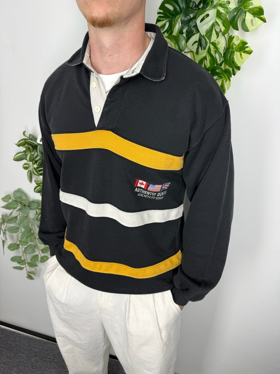Authentic Denim Rugby Longsleeve schwarz gelb Fitpic