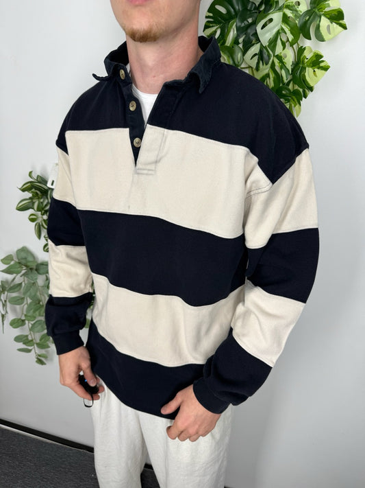 Rugby Longsleeve blau creme gestreift Fitpic