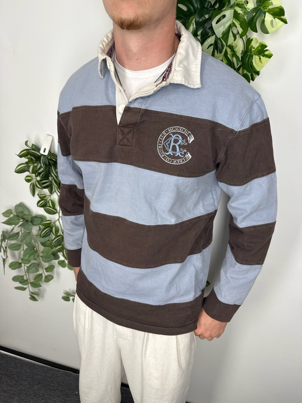 Crew Clothing Rugby Longsleeve hellblau braun Fitpic