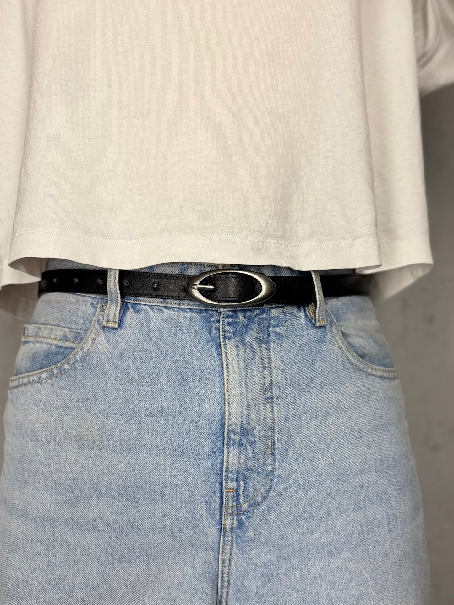"Ellipse" Streetwear koreanischer schwarzer Gürtel mit Silber ovaler Schnalle Belt Y2K