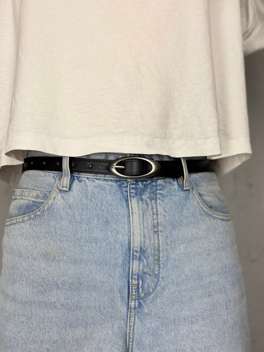 "Ellipse" Streetwear koreanischer schwarzer Gürtel mit Silber ovaler Schnalle Belt Y2K