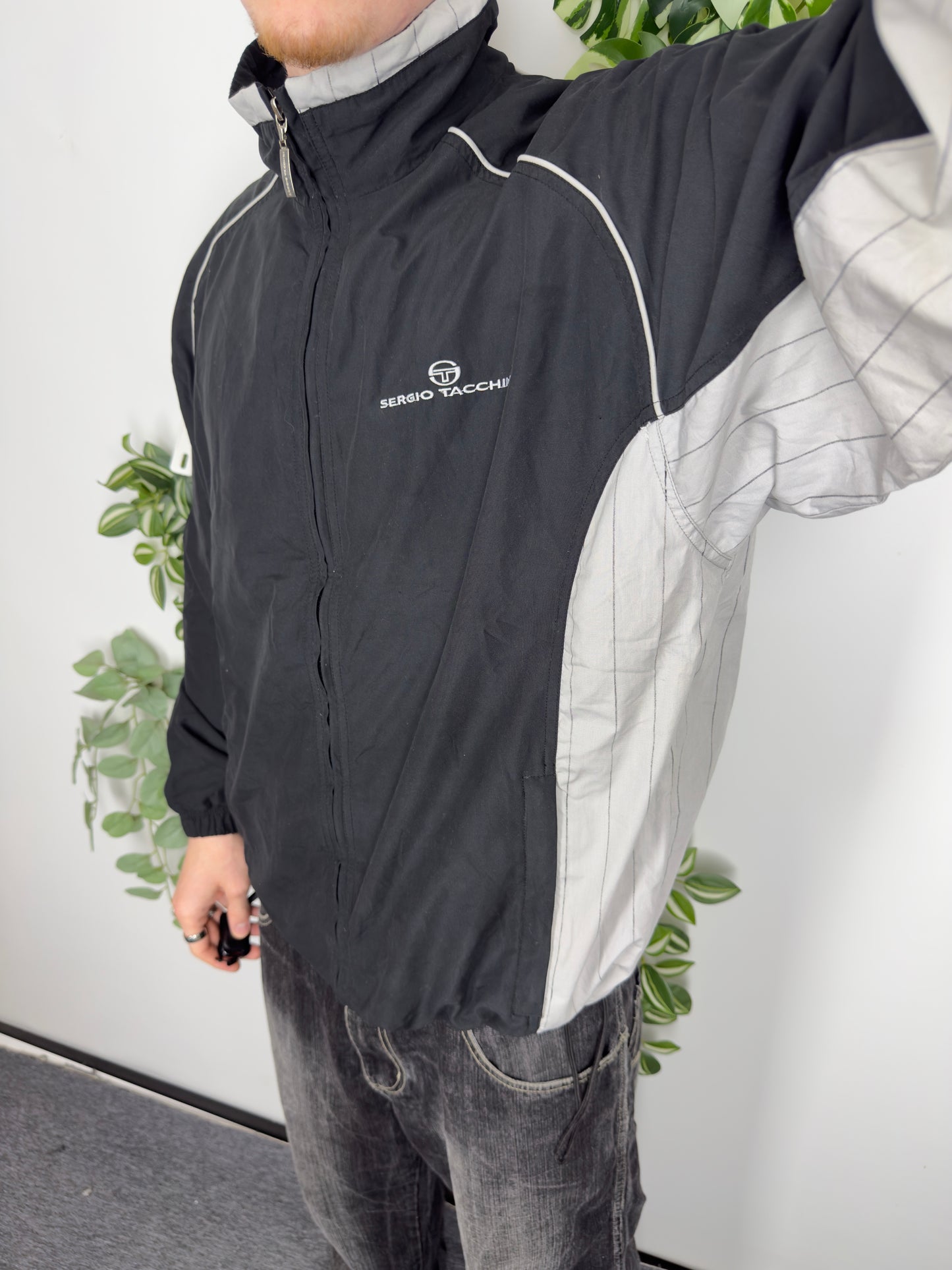 Sergio Tacchini vintage Windbreaker Trackjacket Jacke schwarz XL