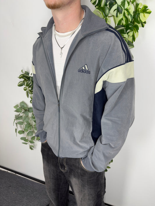 Adidas vintage Zipper Sweatshirt Jacke Velour Samt grau XL