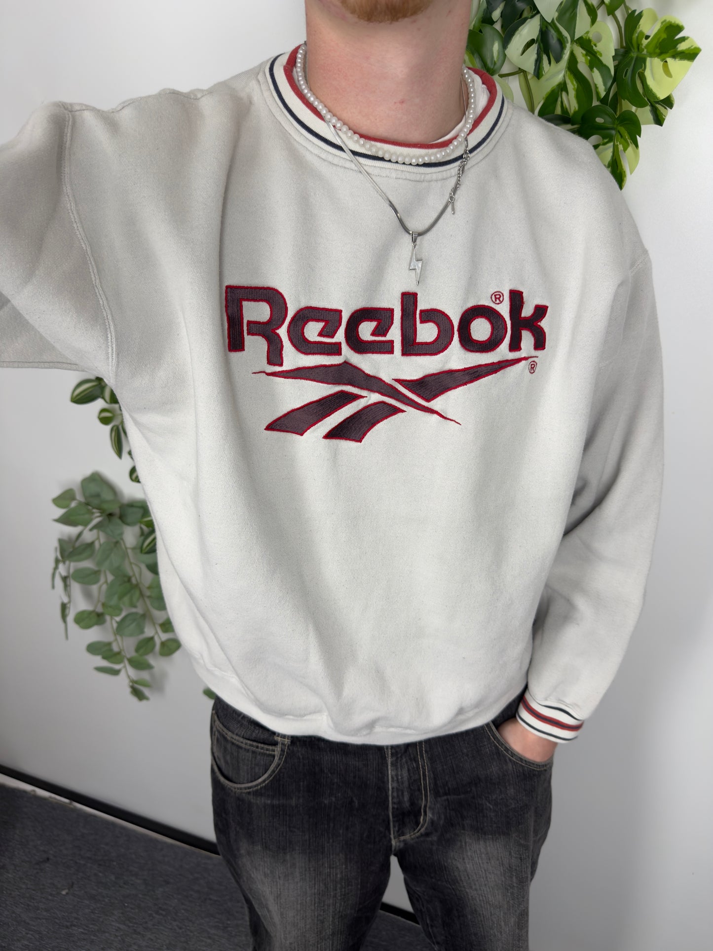 Reebok vintage Big Logo embroidery Crewneck grau M