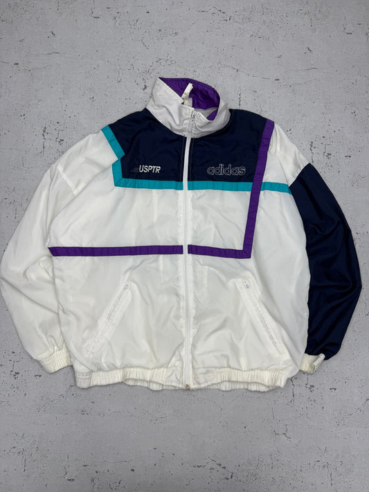 Adidas vintage 90s Trackjacket Windbreaker Jacke asbtrakt weiß S