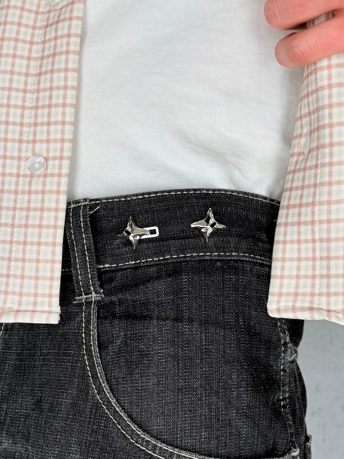 "StarLock" Streetwear silber Clips zum enger Stellen & croppen Gürtel Ersatz Y2K