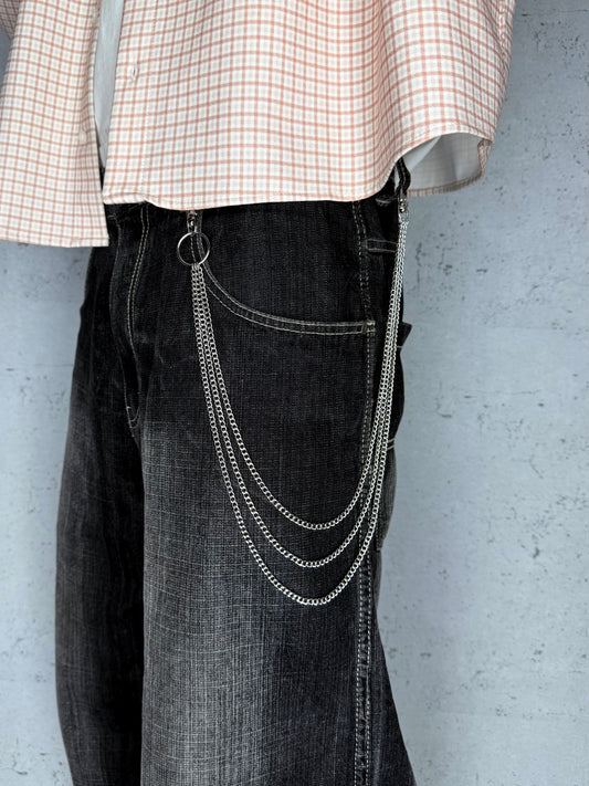 "Triple-Layer" silber Hosenkette dreireihig Streetwear Accesoires Fashion Schmuck
