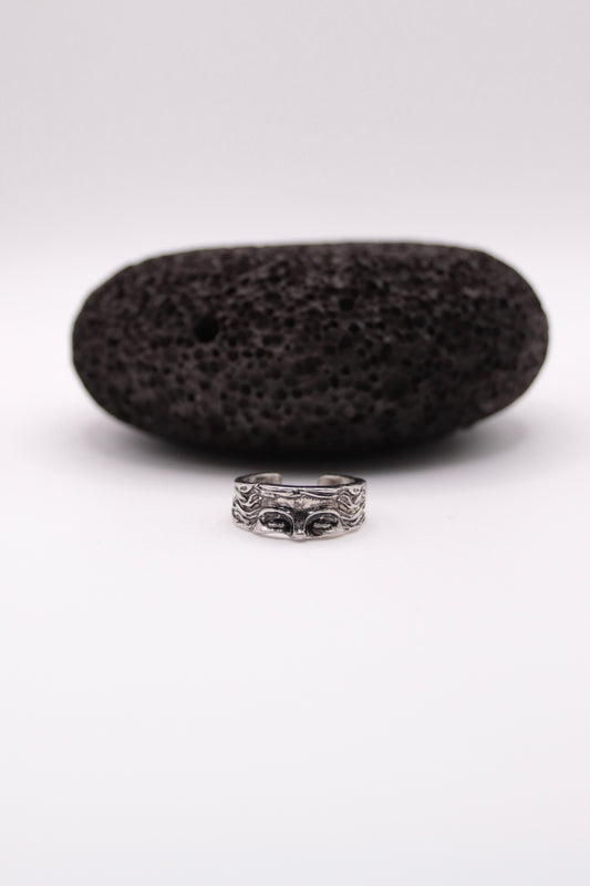 Silberfarbener Ring – Verstellbar | Griechisches Gesicht Streetwear Hip Hop Artcore