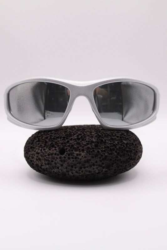 Silber Sport-Sonnenbrille • Futuristic Y2K Vibe