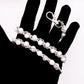 „Silver Pearl“ Perlen-Hosenkette Wallet Chain mit Silber-Details Y2K Streetstyle