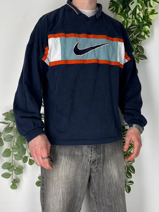 Nike vintage big swoosh logo Langarm Shirt dünner Sweater Sweatshirt L