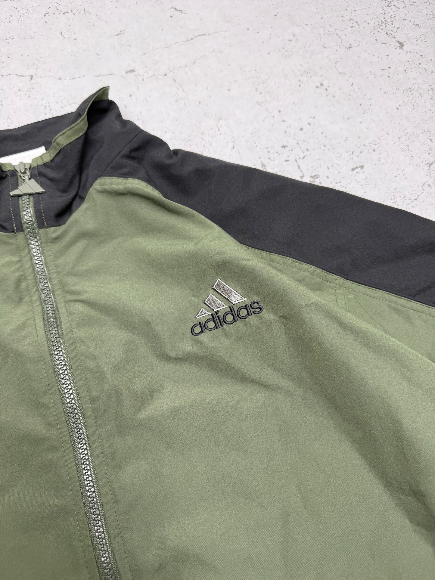 Adidas vintage Trackjacket Windbreaker Jacke big Logo grün schwarz XL