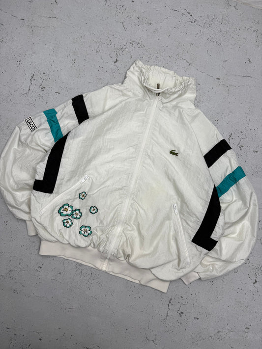 Lacoste vintage Trackjacket Windbreaker Flowers Jacke weiß M
