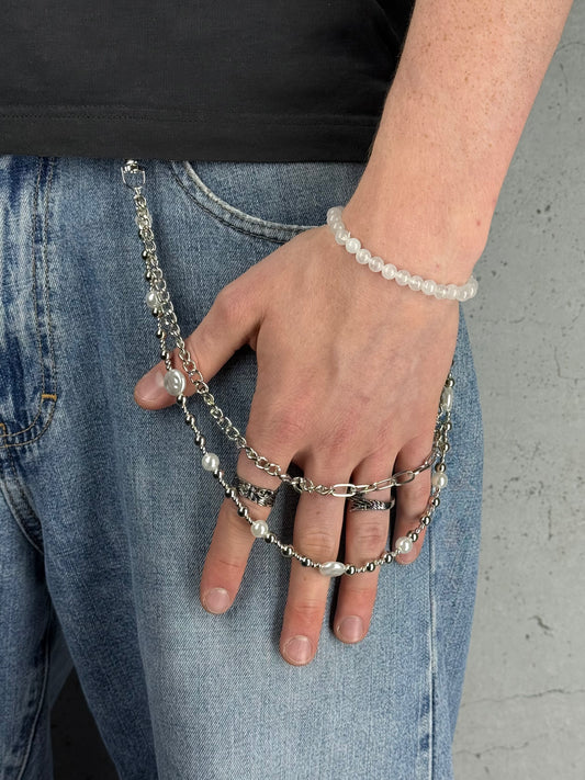 "Twin Orbit" Doppelreihige Hosenkette mit Perlen und Metall-Details