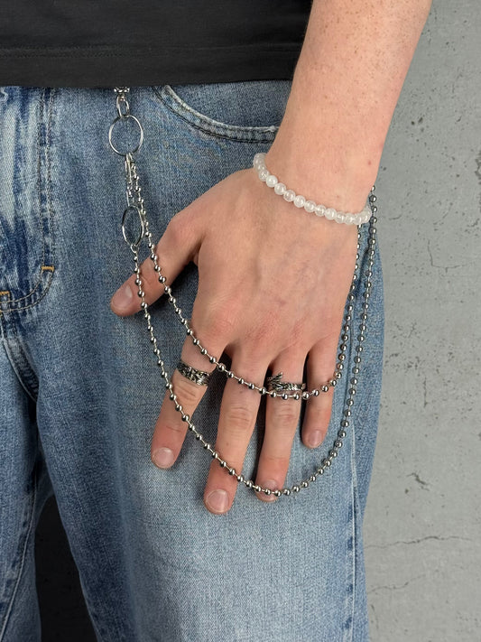 „Steel Orbit“ – Minimalistische doppelte Kugel-Hosenkette in Silber