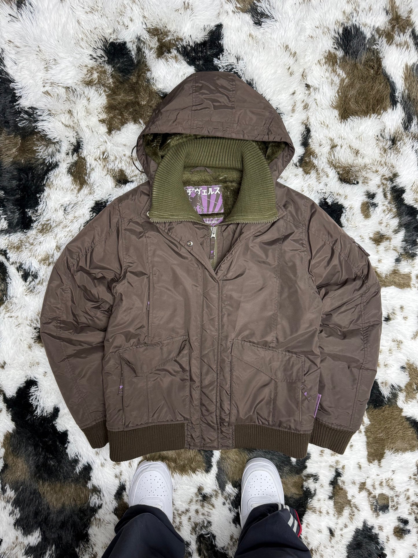 Vintage Y2K Winterjacke Japan Style Streetwear Utility Jacket gefüttert kuschelig XL