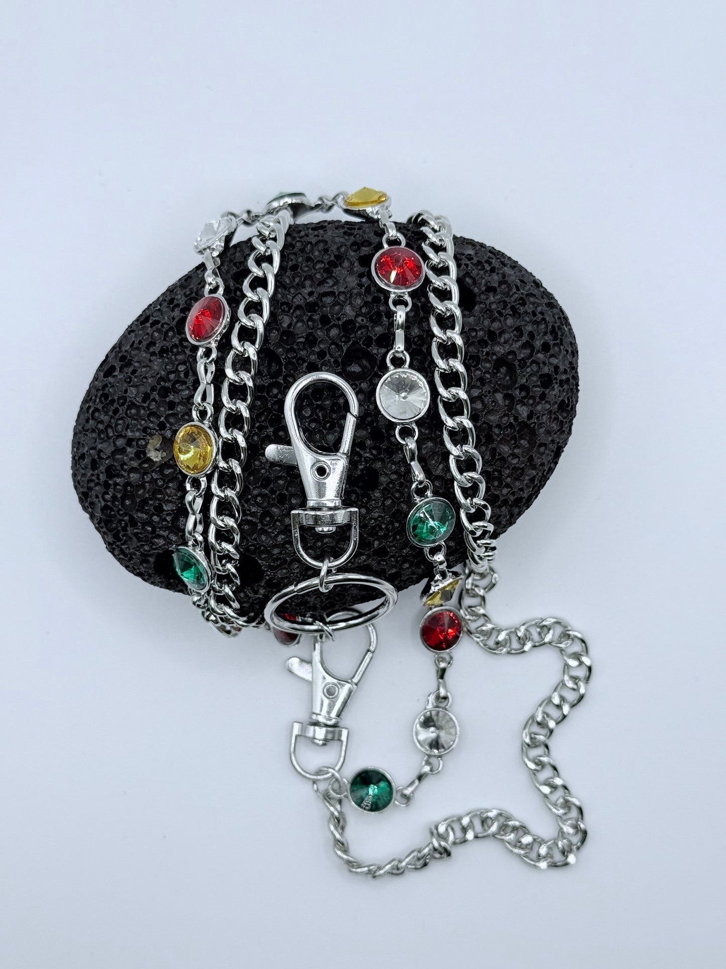 “Multicolor Orbit” Silber-Hosenkette mit weißen Kristallen hochwertiger Streetstyle Y2K