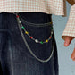 “Multicolor Orbit” Silber-Hosenkette mit weißen Kristallen hochwertiger Streetstyle Y2K