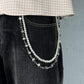 "Pearl Dice" Streetwear Hosenkette weiße Perlen mit silber Würfeln Pants Chain Y2K