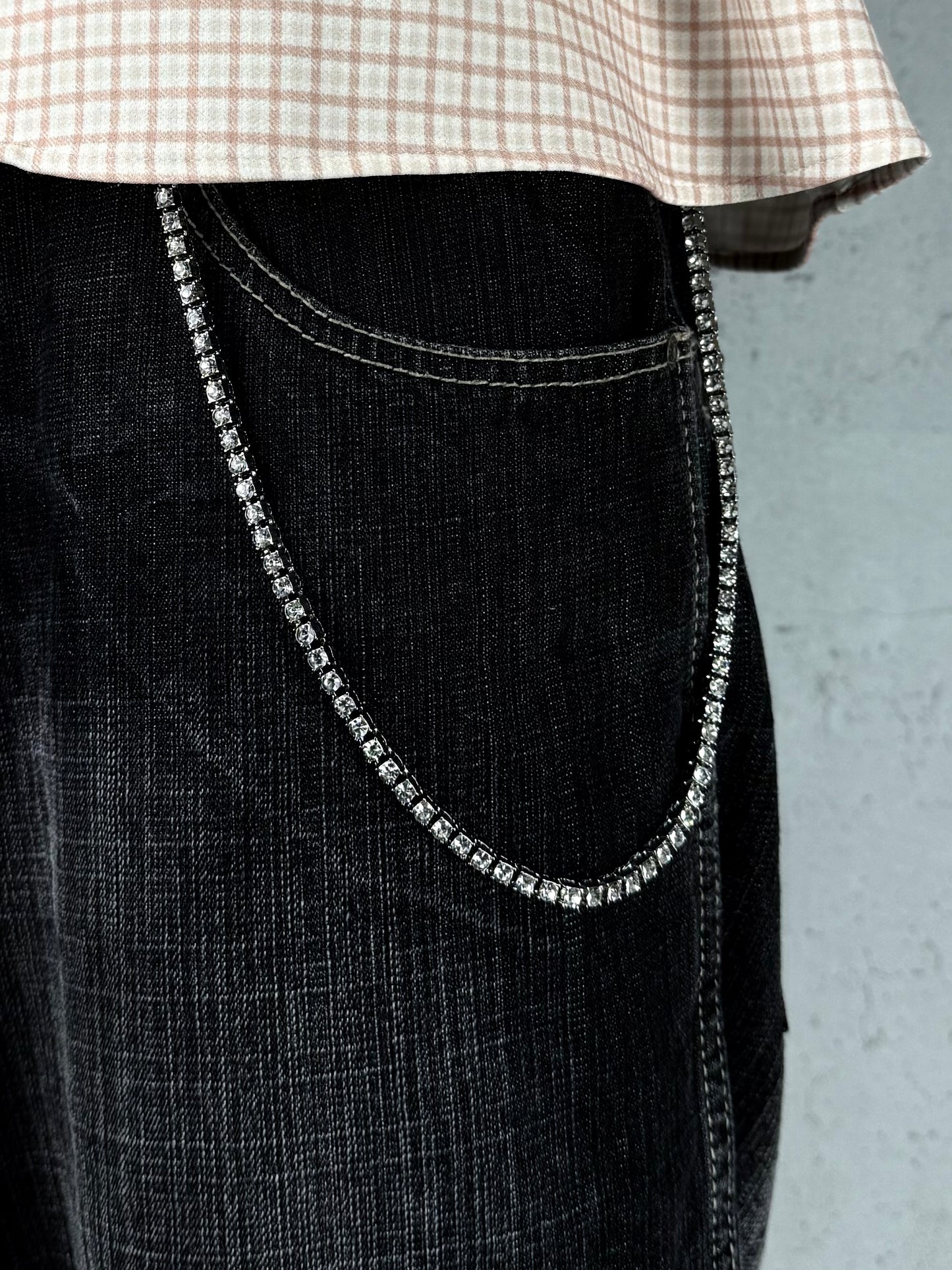 “Diamond Shine” Hochwertige Silber-Hosenkette Kristalle Premium Streetstyle Y2K Iced Out