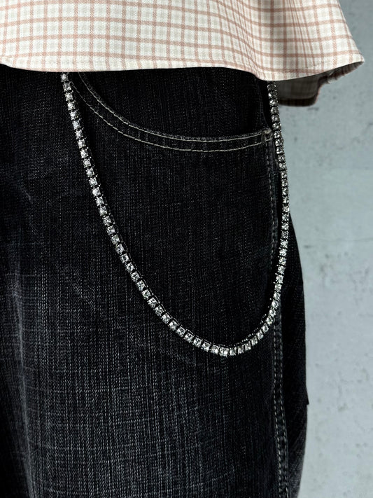 “Diamond Shine” Hochwertige Silber-Hosenkette Kristalle Premium Streetstyle Y2K Iced Out