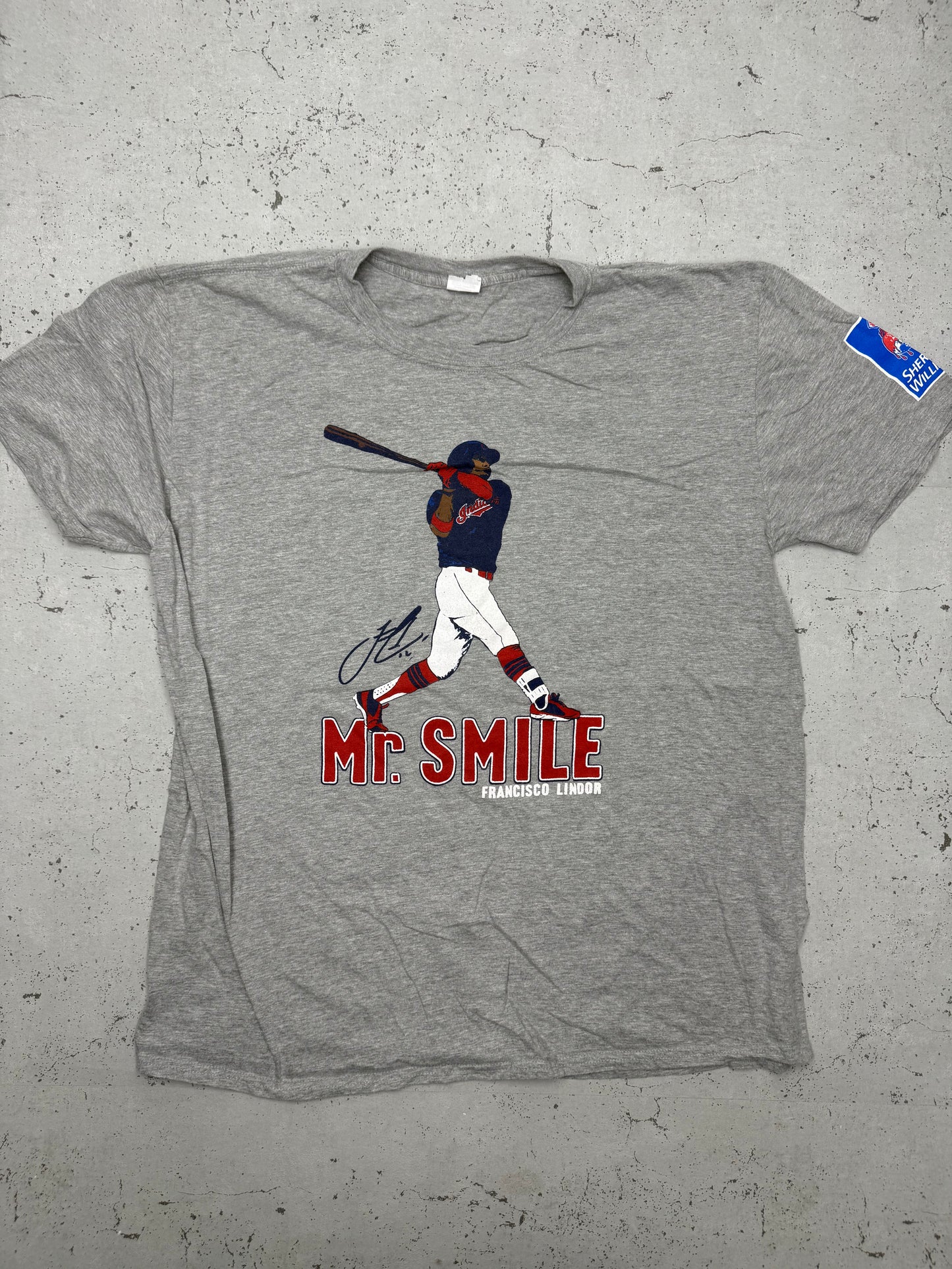 Vintage Francisco Lindor Mr. Smile MLB Baseball T-Shirt grauL