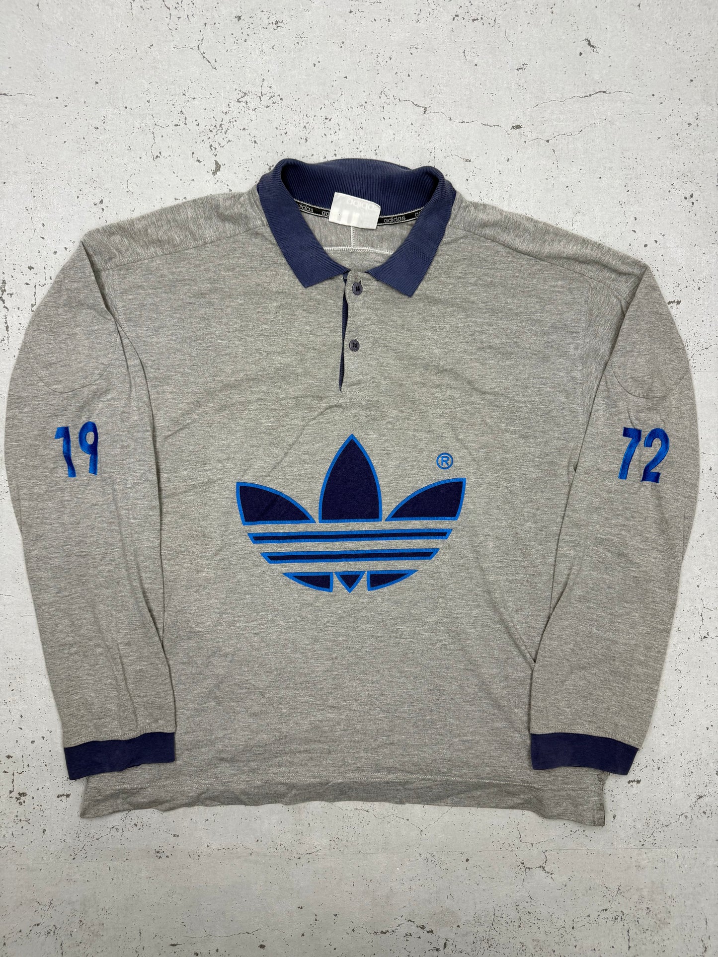 adidas vintage Langarm-Polo grau Rugbyshirt L