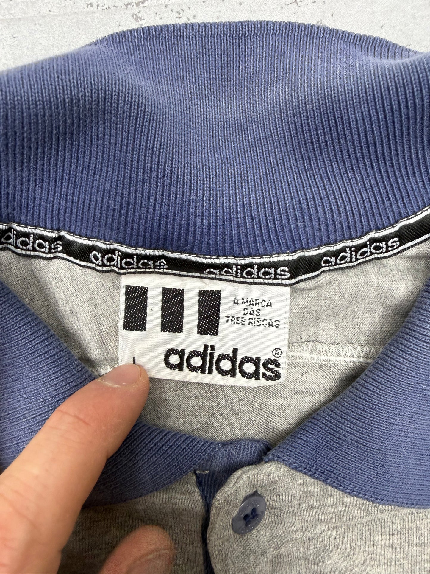 adidas vintage Langarm-Polo grau Rugbyshirt L