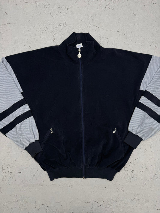 Ruff vintage Velours-Trainingsjacke Samt Zipper Made in West-Germany blau L
