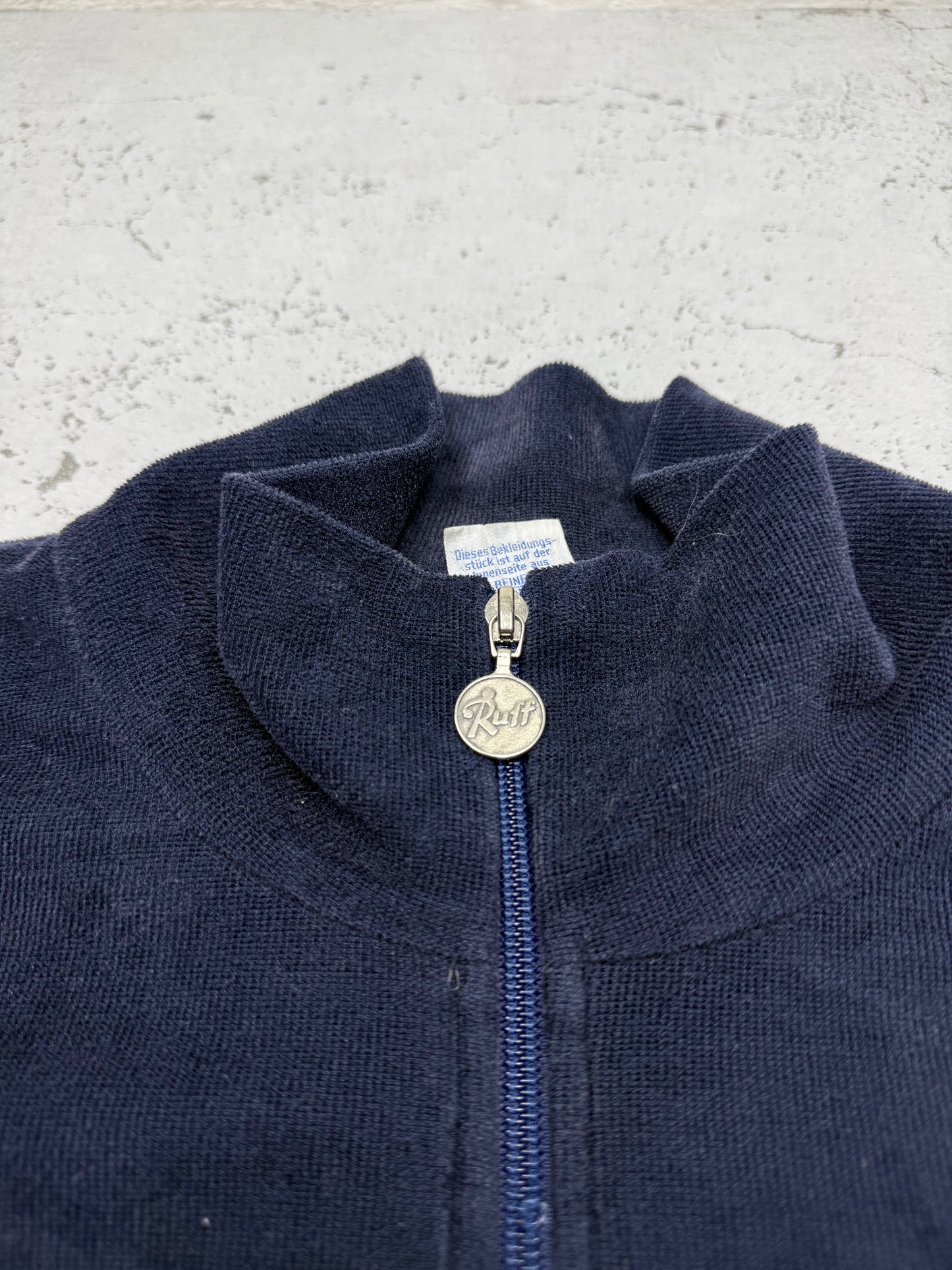 Ruff vintage Velours-Trainingsjacke Samt Zipper Made in West-Germany blau L