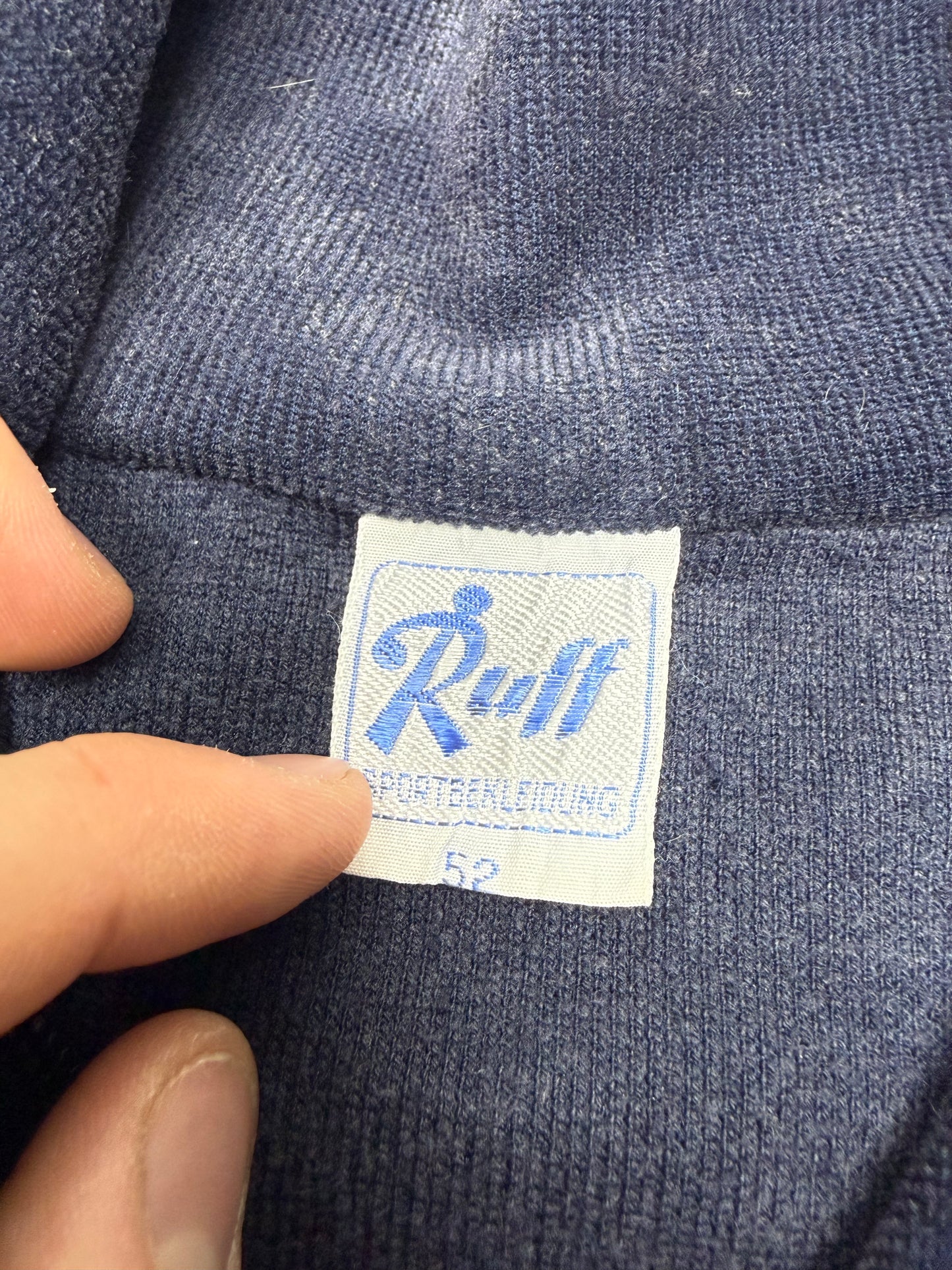 Ruff vintage Velours-Trainingsjacke Samt Zipper Made in West-Germany blau L