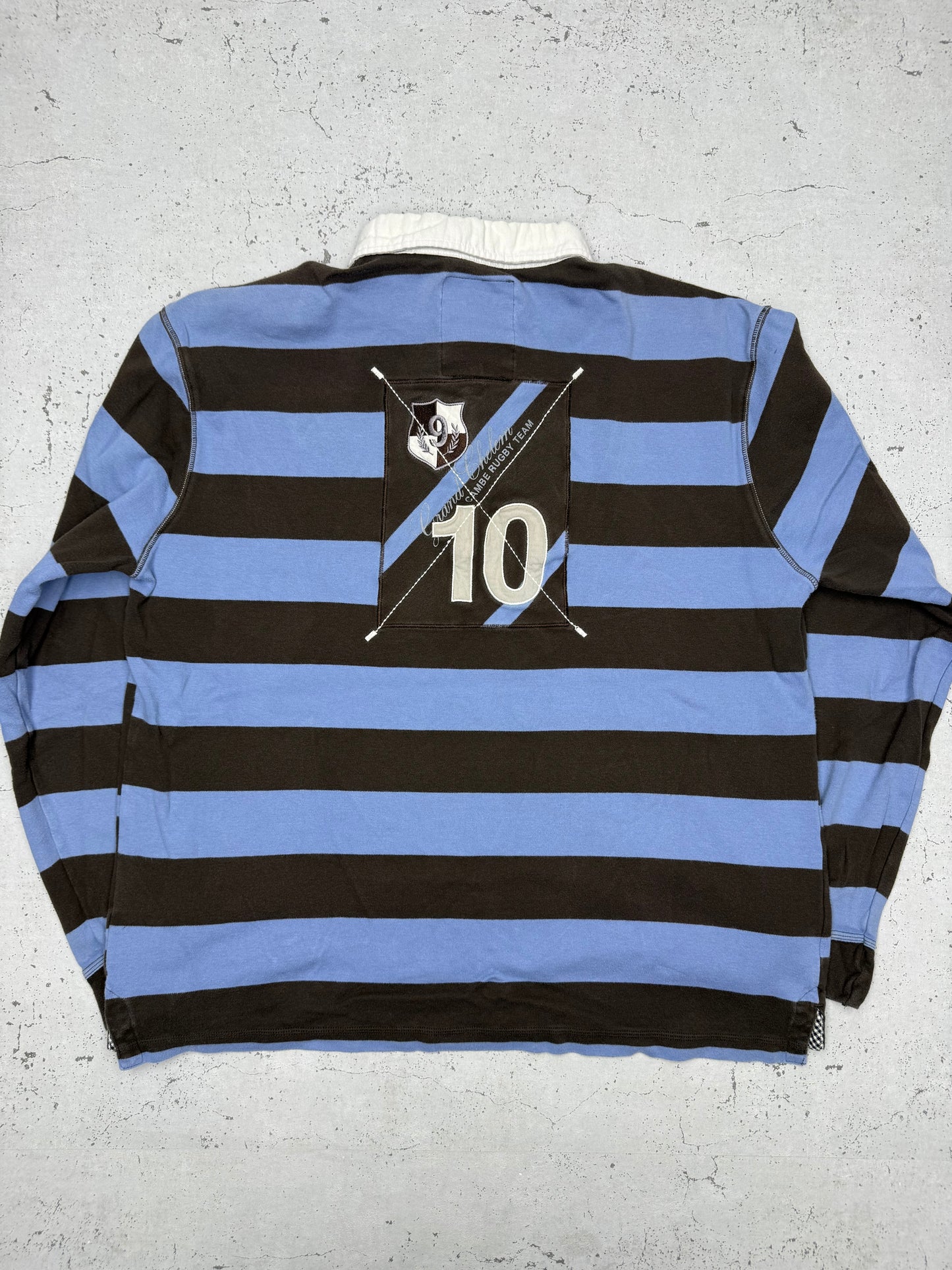 Grand Chelem vintage Rugbyshirt langarm Polo braun blau gestreift  XL