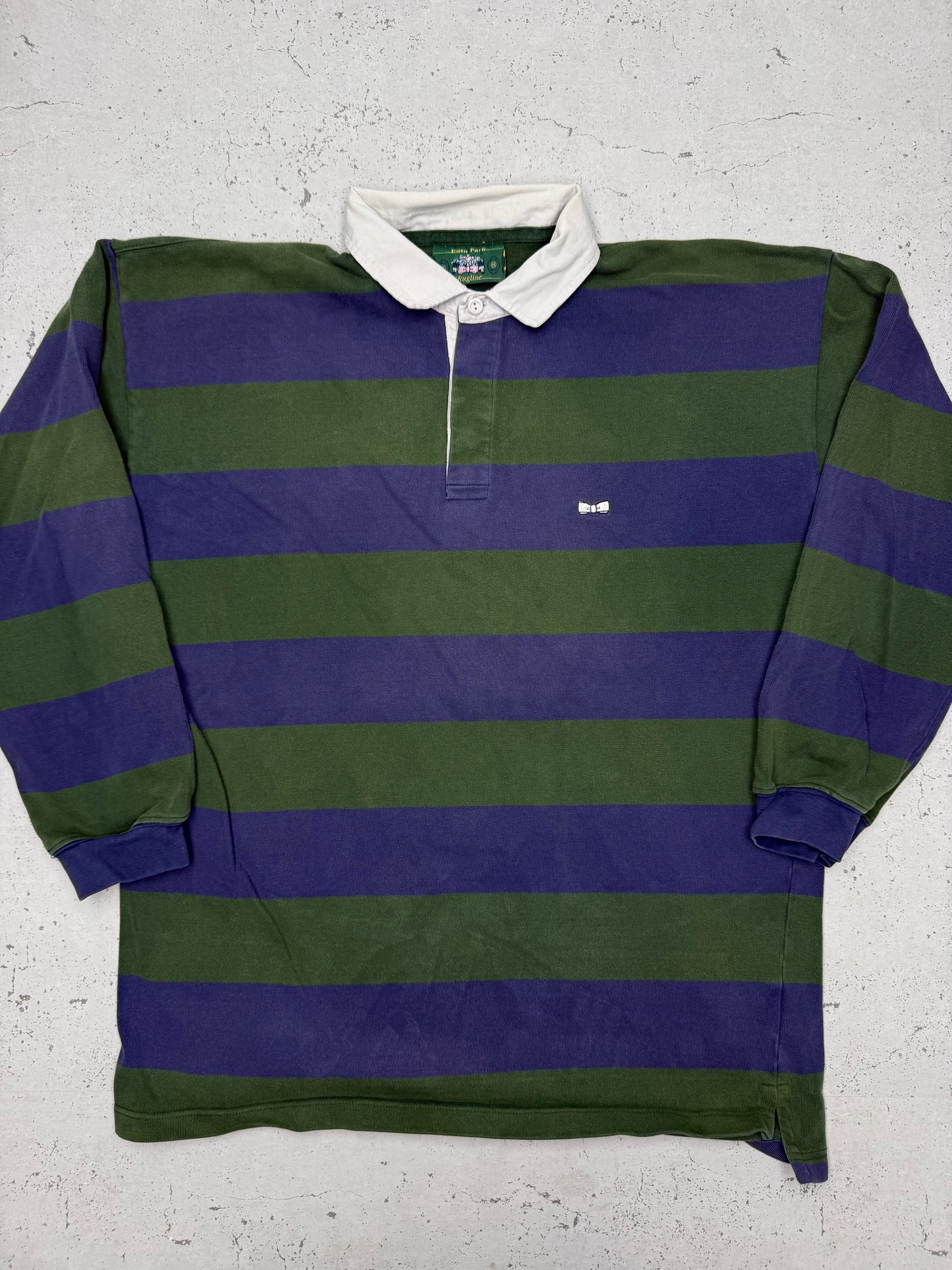 Eden Park vintage Rugbyshirt langarm Polo grün blkau gestreift XL