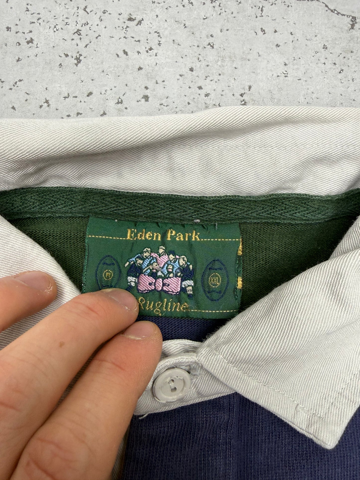 Eden Park vintage Rugbyshirt langarm Polo grün blkau gestreift XL