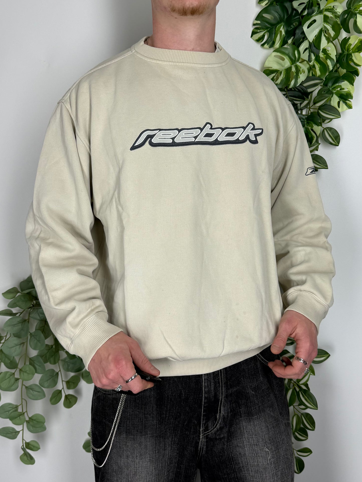 Reebok vintage big Logo Sweatshirt Sweater Crewneck Y2K beige L