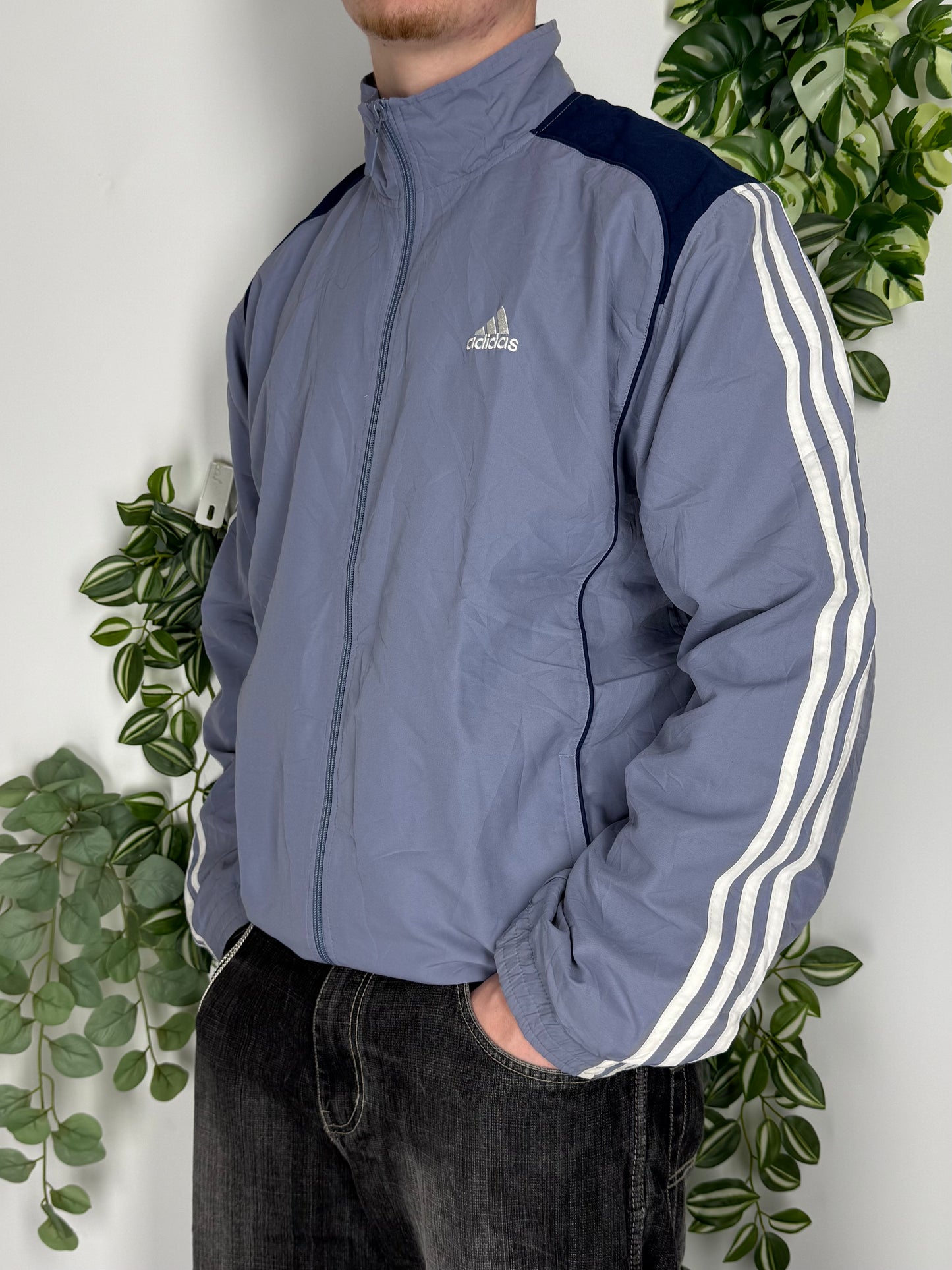 Adidas vintage Trackjacket Windbreaker Jacke streetwear three stripes blau L