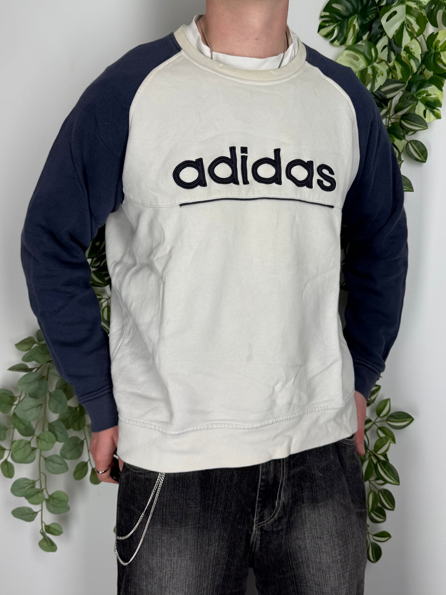 Adidas vintage big logo Sweatshirt Crewneck Sweater beige L