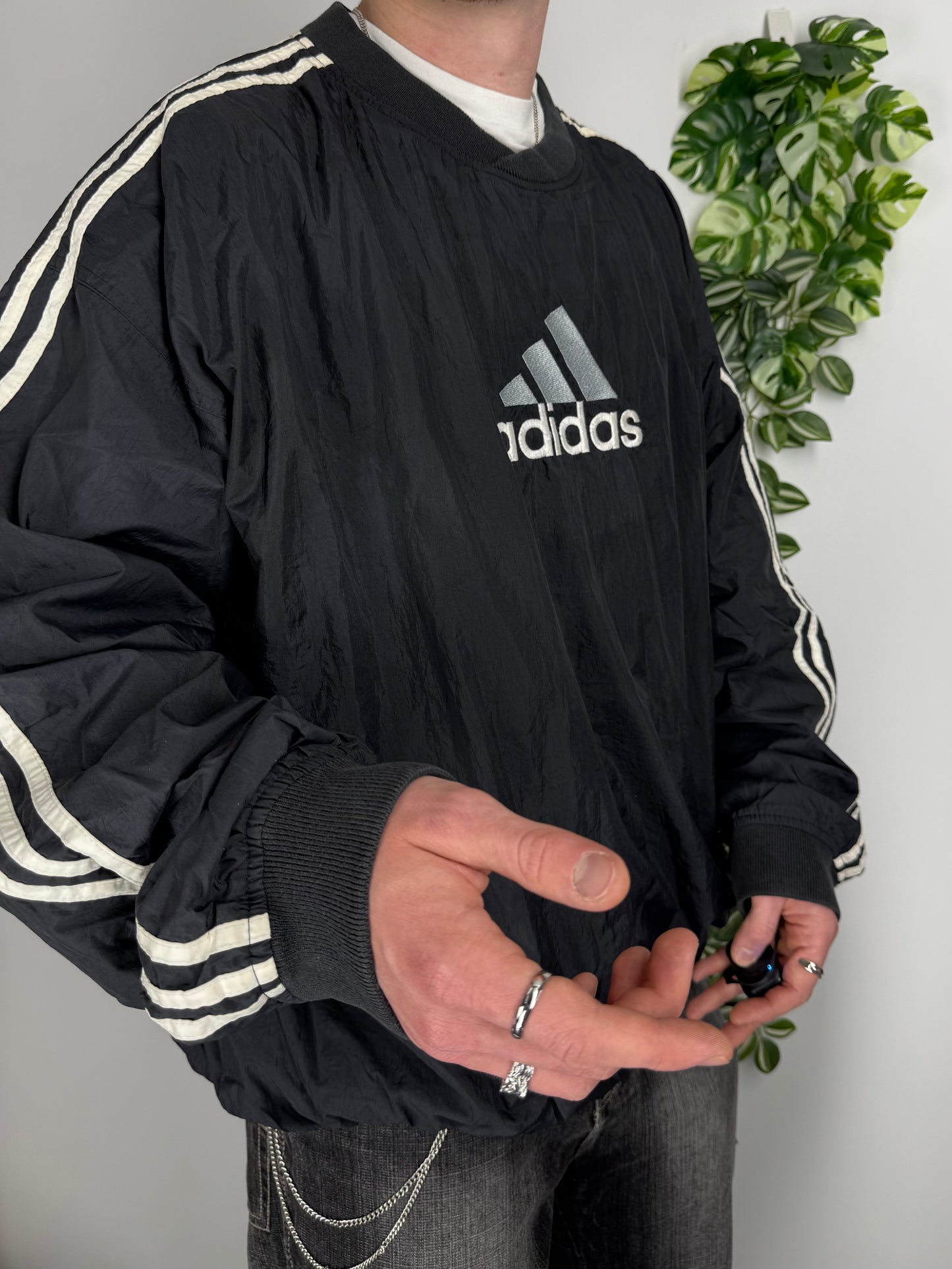 Adidas vintage 90s big Logo Varsity Jacke Sweatshirt Nylon Windbreaker schwarz XXL