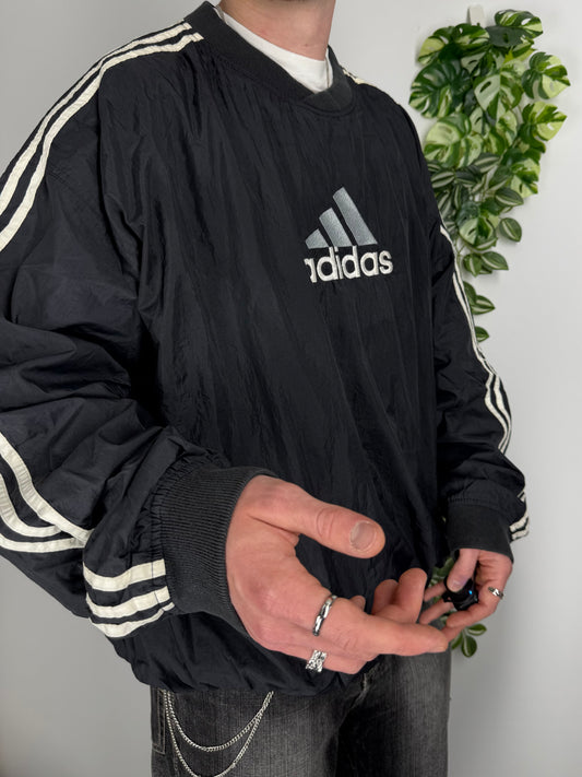 Adidas vintage 90s big Logo Varsity Jacke Sweatshirt Nylon Windbreaker schwarz XXL