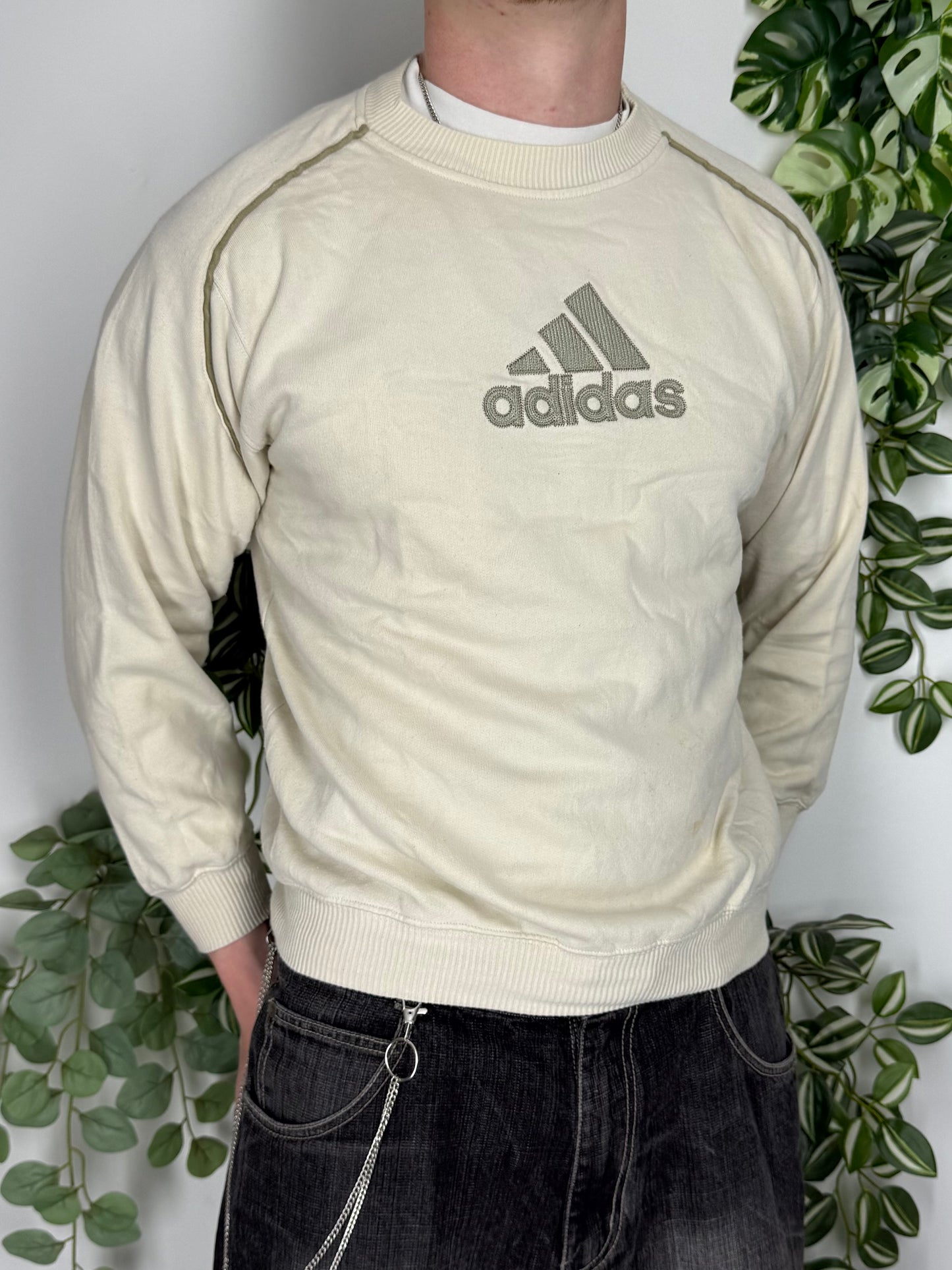Adidas vintage big Logo Sweatshirt Crewneck Sweater beige S