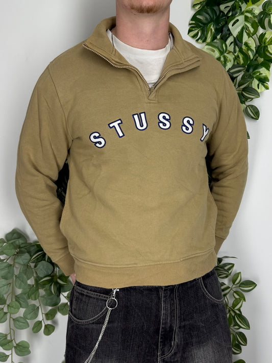 Stüssy Stussy vintage big Logo Sweatshirt Zip Sweater streetwear beige S