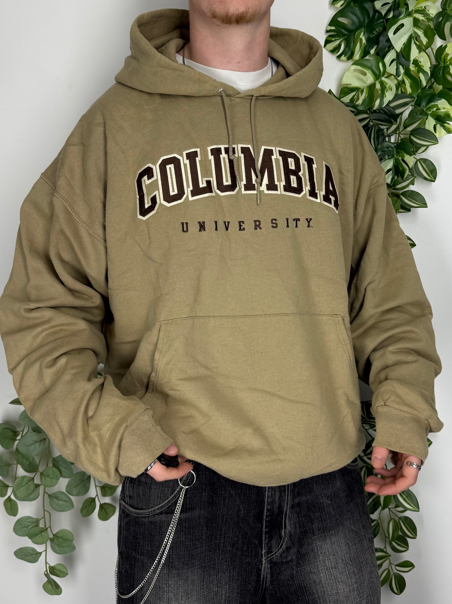 Champion vintage big Logo Hoodie Pullover USA College beige XXL