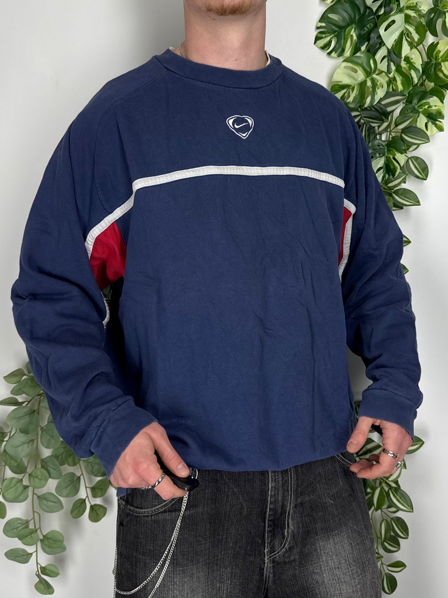 Nike Soccer Vintage Crewneck oversized in Blau, Größe XL, Vorderansicht