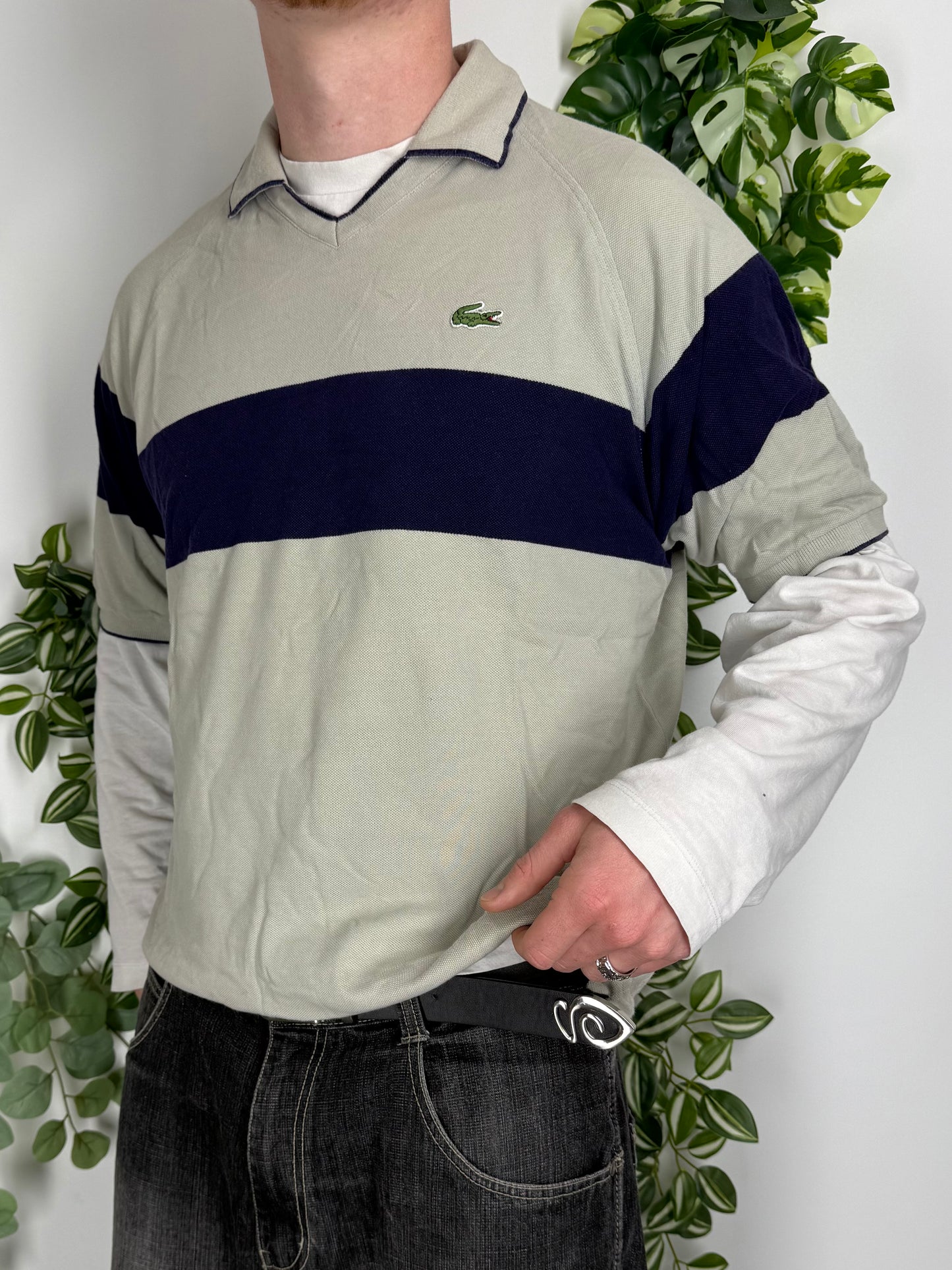 Lacoste vintage small logo embroidery T-Shirt Shirt Tee 90s streetwear grau L