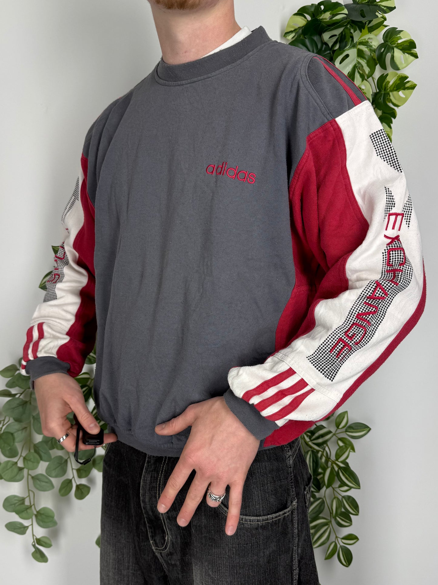 Adidas vintage big Logo embroidery Sweatshirt Sweater Crewneck streetwear grau M