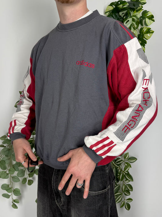 Adidas vintage big Logo embroidery Sweatshirt Sweater Crewneck streetwear grau M
