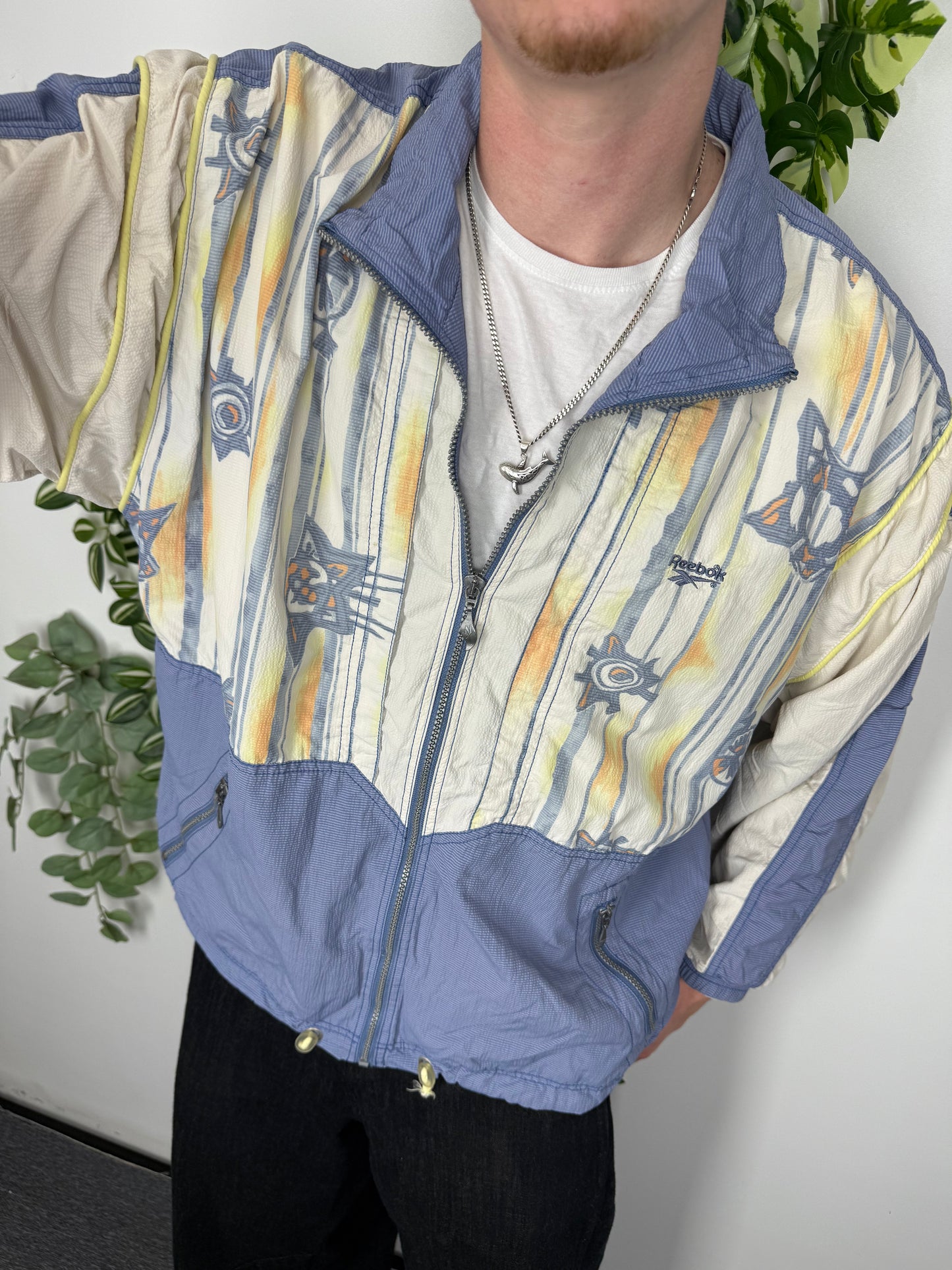 Reebok vintage Windbreaker Jacke 80s Abstrakt ART blau S