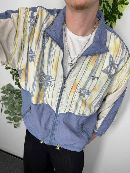 Reebok vintage Windbreaker Jacke 80s Abstrakt ART blau S