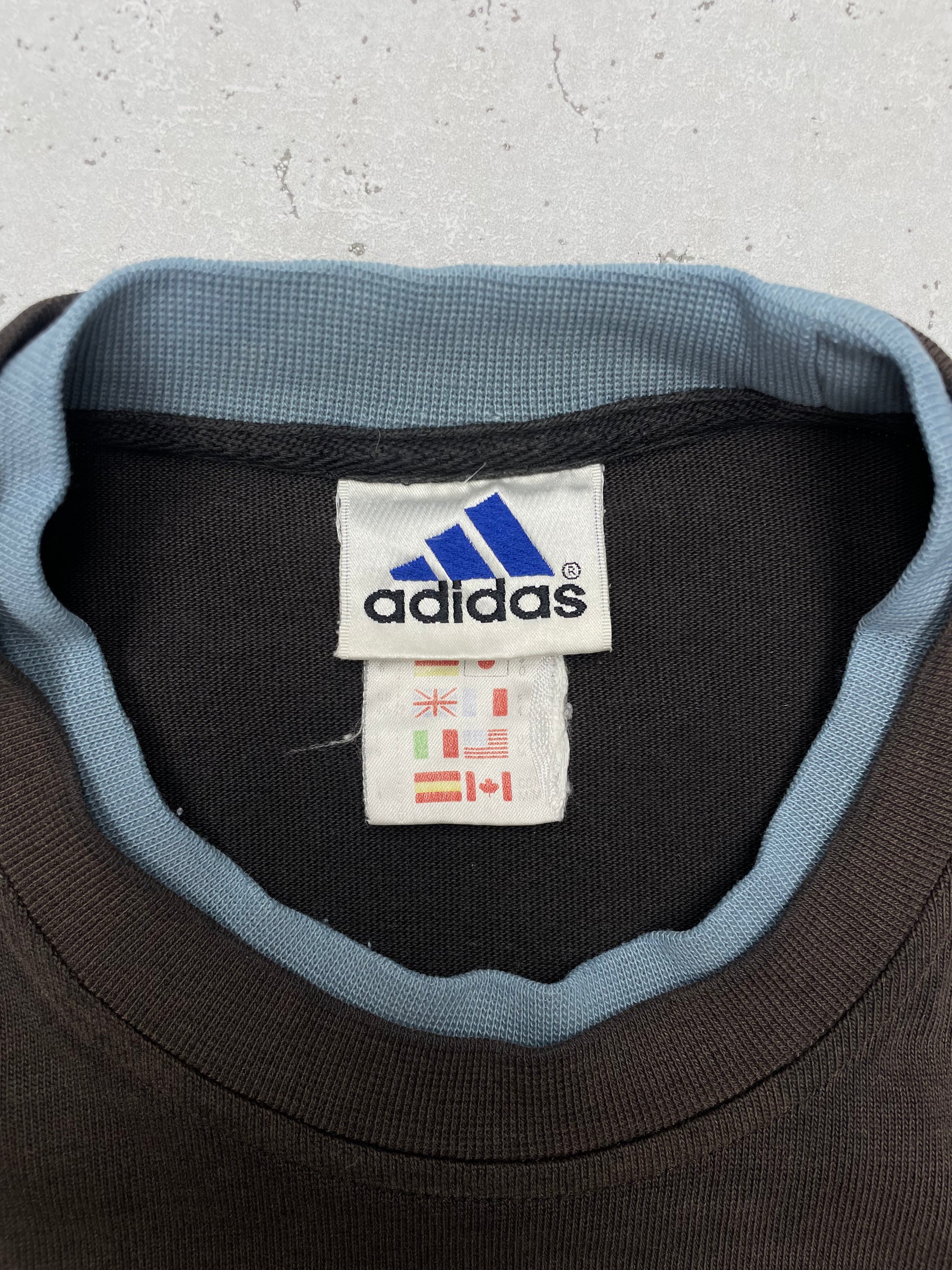 Adidas Vintage langarm Shirt longsleeve Braun Blau L - MonkeysVintage